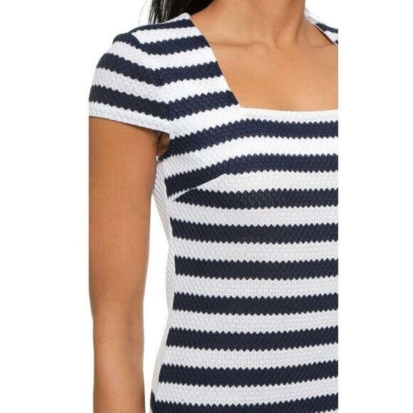 Diane Von Furstenberg Navy and White Stripe Suji Honeycomb Knit Dress NEW - Picture 7 of 8
